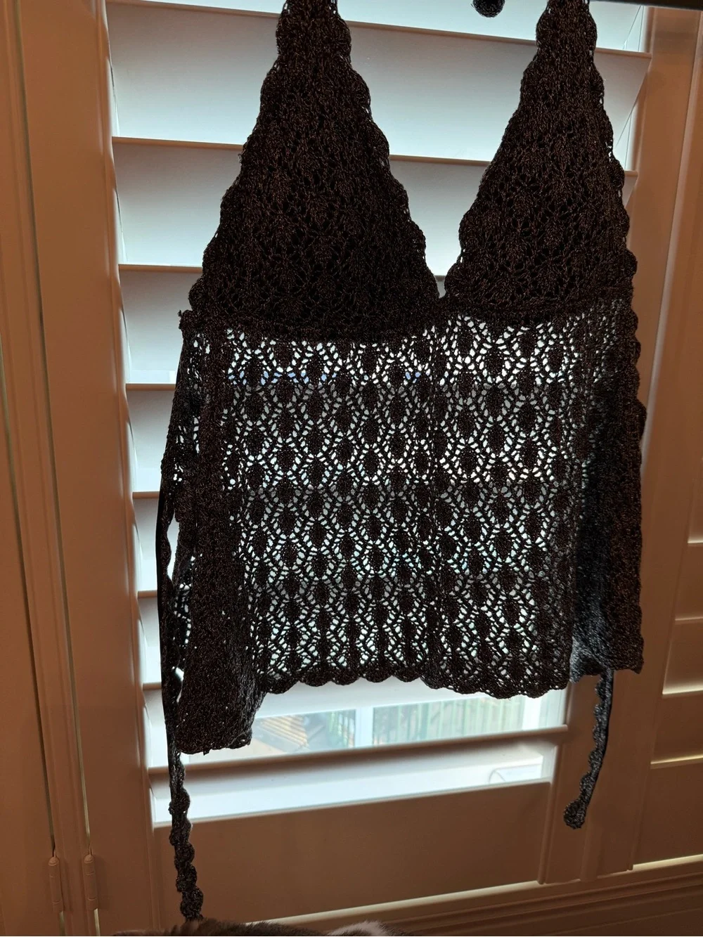 BECCA Metallic Gray Crochet Bikini Top and Black Bottom Set With Swim Skirt